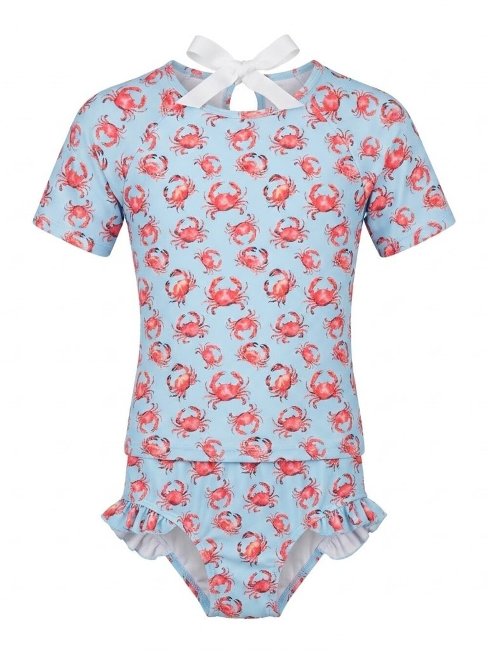 Girls Size 12 Ruffle Rash Guard Swimsuit 2 Pc Crab Print Tankini Blue Coquette